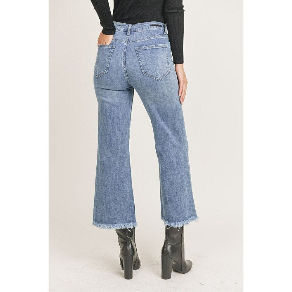 Risen Meg Wide Leg Fray Crop Ankle Jeans - Picture 5 of 5